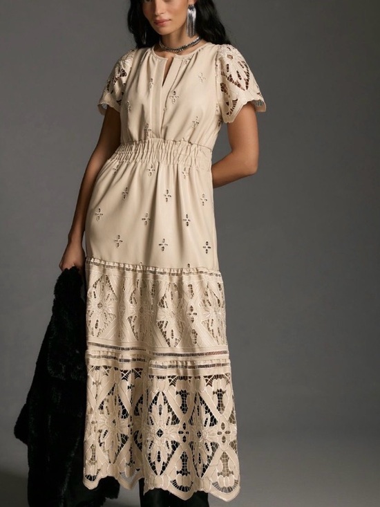 Anthropologie Dresses & Skirts - Anthropologie Cream Eyelet Lace Maxi Dress